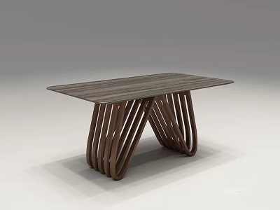 Modern Wooden Dining Table With Rectangular Top And Unique Striped Support Legs 3d model