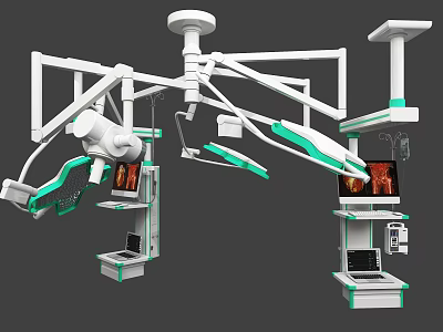 Advanced Medical Devices For Operating Room With Suspended Surgical Lights And HD Monitors 3d model