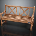 Natural Wooden Outdoor Bench with Cross Back Design and Armrests for Garden Patio