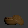 Carved Ceramic Sculpture with Open Lid and Incense Stick Textured Surface Design