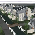 Row Of Modern Townhouses With Stone Facade Courtyard And Landscaped Greenery