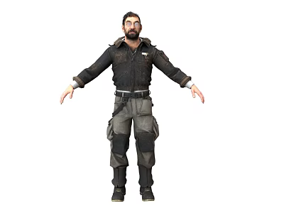 Man Wearing Black Jacket and Utility Pants Standing with Arms Outstretched 3d model