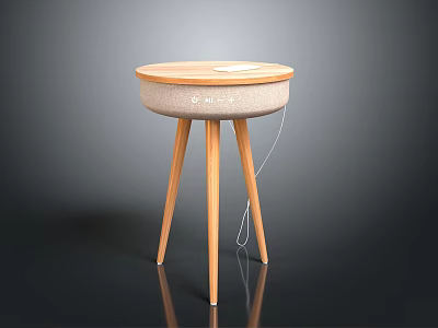 Modern Round Accent Table With Wooden Legs And Fabric Covered Top Surface 3d model