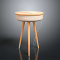 Modern Round Accent Table With Wooden Legs And Fabric Covered Top Surface