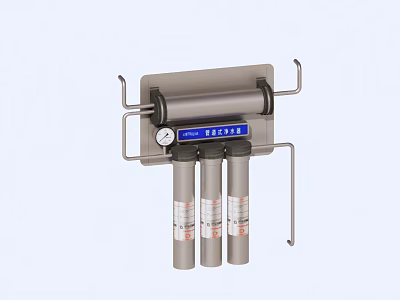 Commercial Kitchen Wall Mounted Water Purifier With Dual Filters And Pressure Gauge 3d model