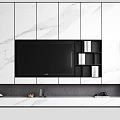 Modern TV Wall Design With White Marble Storage Cabinets And Decorative Elements 3d model