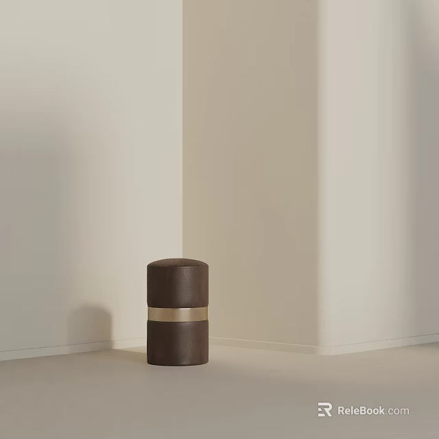Elegant Modern Cylindrical Brown Side Table With Gold Accent Strip In Living Room 3d model 