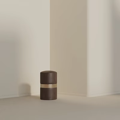 Elegant Modern Cylindrical Brown Side Table With Gold Accent Strip In Living Room 3d model