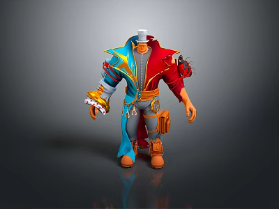Man 3D Model With Colorful Red Blue Costume And Decorative Shoulder Design 3d model