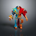 Man 3D Model With Colorful Red Blue Costume And Decorative Shoulder Design
