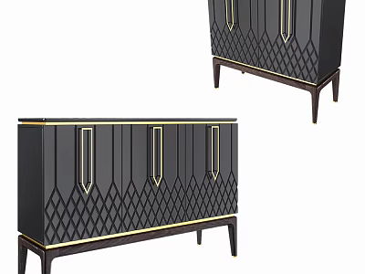 Luxury Modern Black Sideboard With Gold Accents Geometric Pattern And Metal Handles 3d model