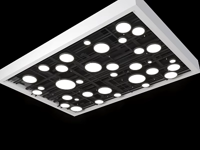 Contemporary Ceiling Design With Round Recessed Lights Black Panel And White Frame 3d model