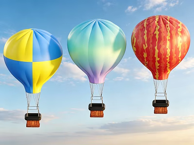 Colorful Hot Air Balloons Flying in Blue Sky With White Clouds 3d model