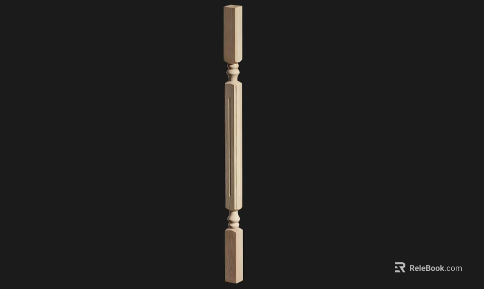 Wooden Decorative Column With Vertical Panel And Ornamental Ends Isolated On Black Background 3d model 