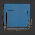 Two Blue Fabric Covered Boxes With Black Straps And Wooden Bases