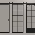 Modern Glass Sliding Doors With Black Frame Textured Glass Grid And Arched Design