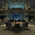 Modern Control Room Interior With Large Monitoring Screens Control Consoles Tables Chairs And Equipment