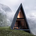 Modern A Frame Villa With Mountain Mist Green Grass And Large Glass Windows
