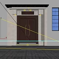 Elegant Storefront Entrance With Brass Double Doors Decorative Plaque Right-Side Glass Window And Stone Pavement