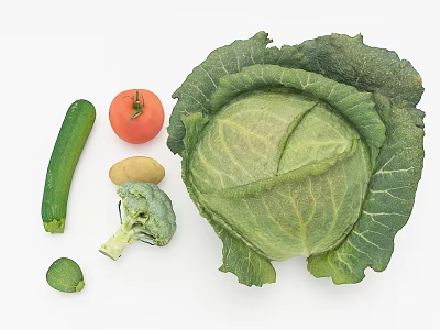 Colorful Fresh Assorted Vegetables Collection With Cabbage Tomato Cucumber Potato Broccoli 3d model