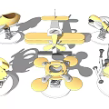 Creative Building Blocks Airplane Models Featuring Various Yellow Designs On White Stands 3d model