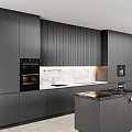 Modern Kitchen Interior With Gray Cabinets And Marble Island Countertop