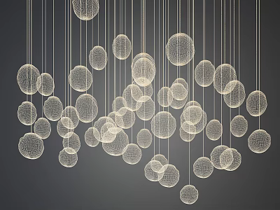 Multiple Circular Wire Openwork Chandeliers Hanging as Modern Interior Decorative Light Fixtures 3d model