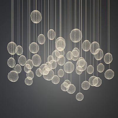 Multiple Circular Wire Openwork Chandeliers Hanging as Modern Interior Decorative Light Fixtures 3d model