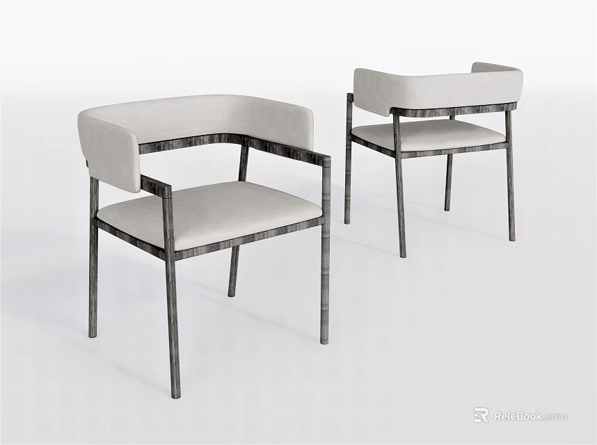 Elegant Modern Upholstered Dining Chairs With Armrests And Dark Metal Frames 3d model