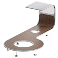Modern Curved Wooden Furniture With Metal Legs Circular Cutouts And Small Square Top
