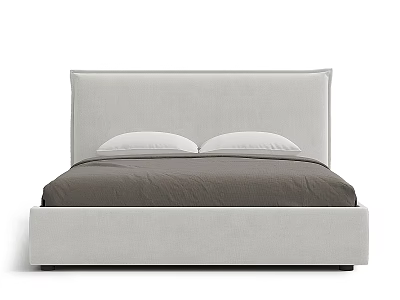 Modern Upholstered Double Bed With Light Gray Headboard Dark Gray Mattress And White Pillows 3d model