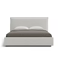 Modern Upholstered Double Bed With Light Gray Headboard Dark Gray Mattress And White Pillows