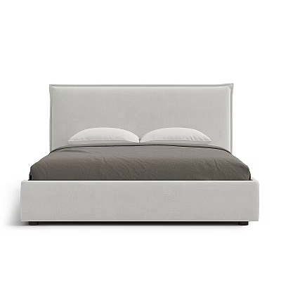 Modern Upholstered Double Bed With Light Gray Headboard Dark Gray Mattress And White Pillows 3d model