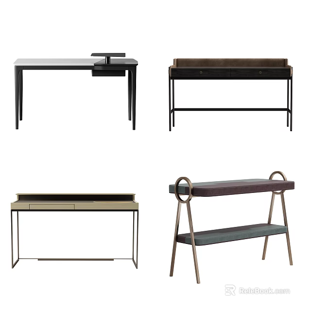 Modern Minimalist Dressing Tables With Metal Frames And Storage Drawers 3d model