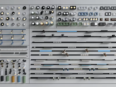 Diverse Lighting Fixture Combinations With Bulbs Sockets Rods Various Shapes And Colors 3d model