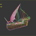 Classic Water Vessel With White Sails Wooden Hull And Detailed Masts Structure