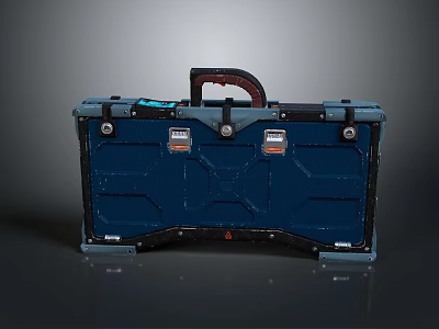 Sturdy Dark Blue Toolbox With Red Handle And Metal Clasps Design 3d model