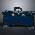 Sturdy Dark Blue Toolbox With Red Handle And Metal Clasps Design