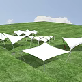 White Tensile Membrane Structures On Green Grass Field With Multiple Canopies 3d model