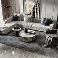 Modern Light Gray L Shaped Sofa and Coffee Table Set with Cushions Accent Chair and Rug