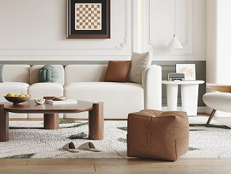 French Sofa Coffee Table Combination Living Room Sofa Three-Seat Sofa Casual Chair Coffee Table Stool 3d model