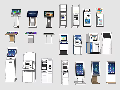 Modern Public Facilities With Various Self Service Kiosks Information Terminals And Payment Machines 3d model