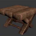 Wooden Stool With Square Top And Cross Legs Solid Wood Design