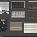 Diverse Curtain and Blind Styles Featuring Artistic Patterns and Fabric Materials 3d model