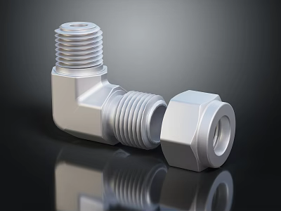 Stainless Steel Threaded Elbow Fitting And Hex Nut Pipe Connector Component 3d model