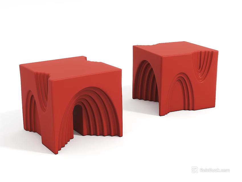 Red Modern Stools With Geometric Wave Patterns And Smooth Surface Design 3d model