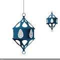 Two Blue Hexagonal Chandeliers with Hollow-out Patterns on Black Background 3d model