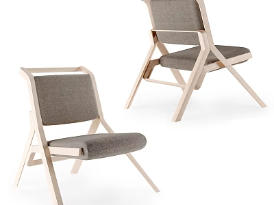 Modern Leisure Chair With Gray Fabric Seat And Wooden Frame Minimalist Design For Living Space 3d model