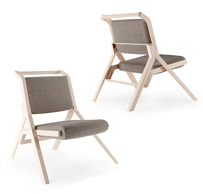 Modern Leisure Chair With Gray Fabric Seat And Wooden Frame Minimalist Design For Living Space 3d model