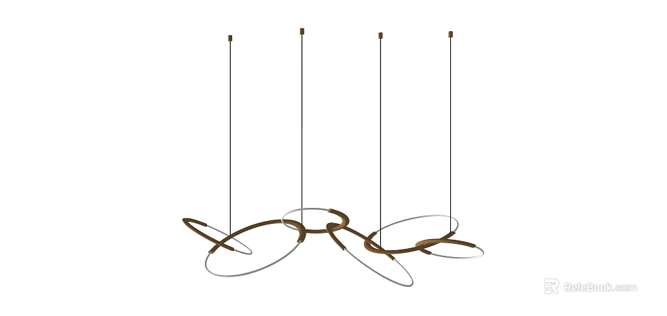 Modern Chandelier With Interconnected Circular Rings And Slender Hanging Rods 3d model 